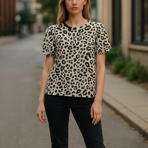 Who What Wear Puff Sleeve Leopard Print Top - Size Large, Trendy Animal Print